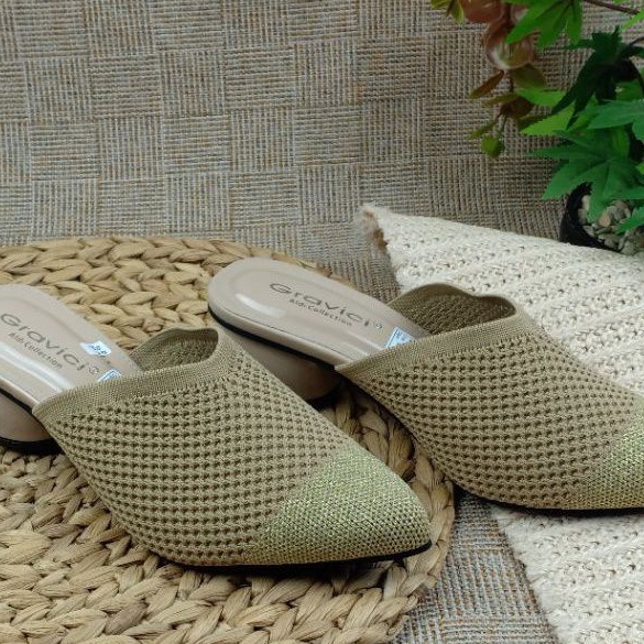 GRAVICI - Sepatu Slip On Mules Wanita Bahan Rajut Import AR 02