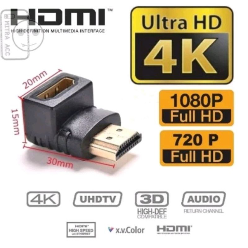 HDMI SIKU L 90 Derajat Male to Female Connector Adapter HDMI To HDMI Penghubung TV Projector