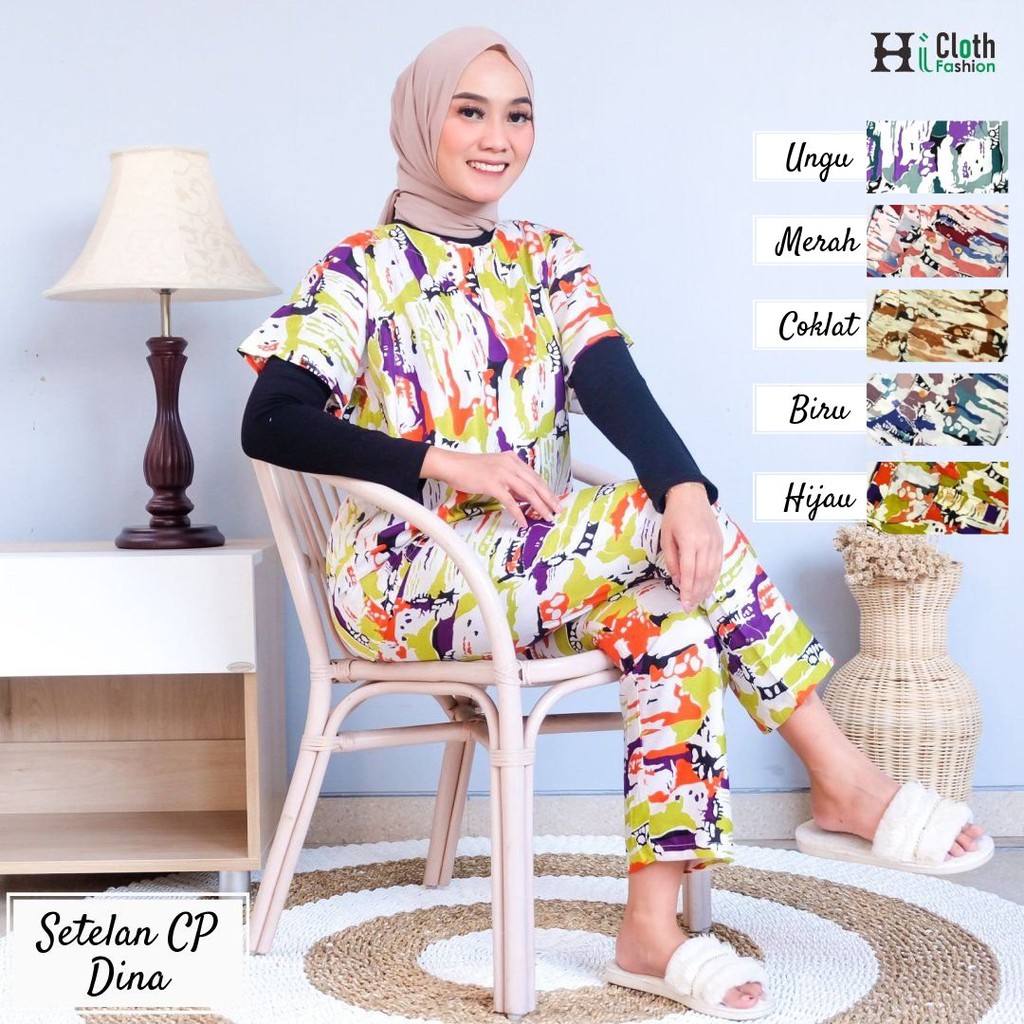 setelan celana rayon motif adem | setelan celana busui