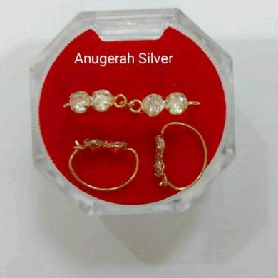 Anting kenip anak &amp; remaja rose gold mata 2 putih kl perak asli 925/silver lapisan emas kuning murni