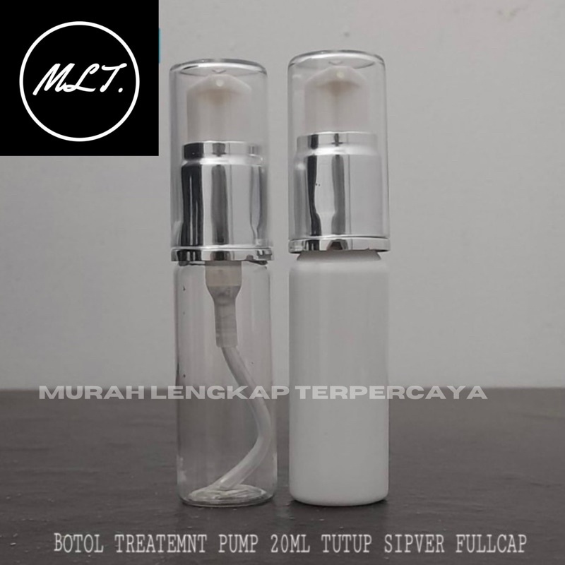 BOTOL 20ML PUMP TREATMENT SILVER FULLCAP FULL COVER FULCOVER PET BENING PUTIH LOTION