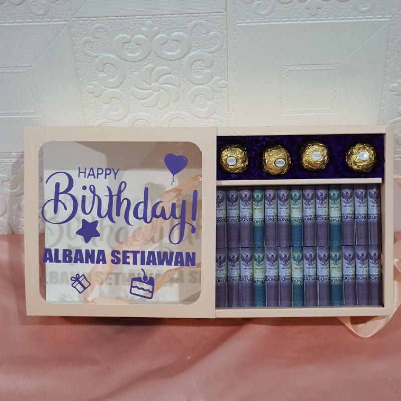 

Box Felia Kado Ulang Tahun Hadiah Aniversary Murah Simpel Graduation Gift Coklat Ferrero Rocher