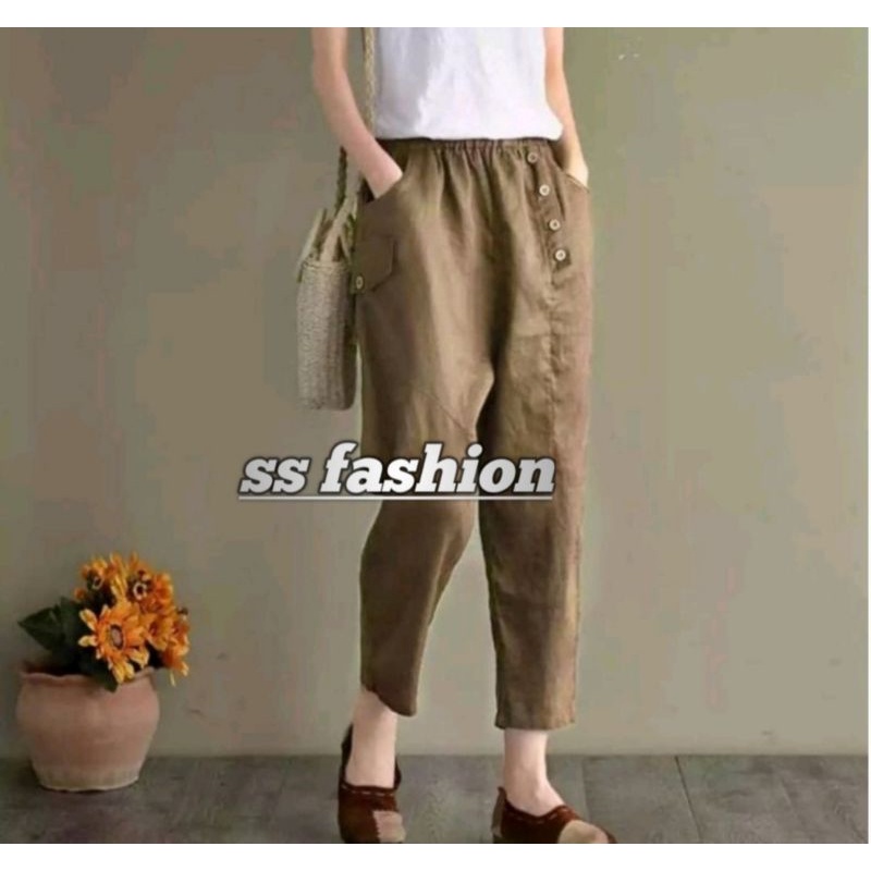 BUGGY CELANA LONGGAR KASUAL WANITA LINEN PANTS