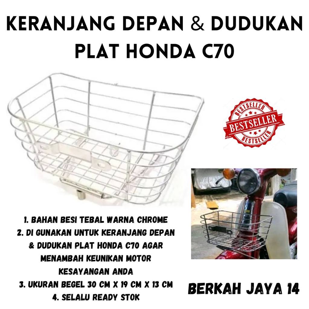 KERANJANG DEPAN HONDA C70 CHROME SILVER DAN DUDUKAN PLAT NOMOR HARGA TERMURAH BERKUALITAS TERLARIS PROMO DISKON