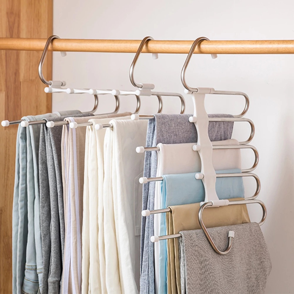 5-in-1 Stretch Pants Rack / Closet Wardrobe Organizer Space Saving Hanger / Multifunctional Portable Stainless Steel Hanger / Household Clothes Storage