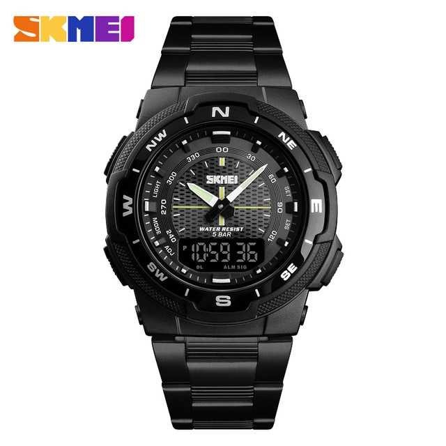 Jam Tangan Digital Analog Sporty Pria - SKMEI 1370 Hitam Hitam
