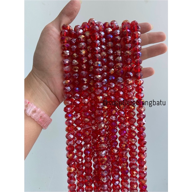 Crystal Ceko 12mm RED QUARTZ MERAH beads manik donat rondelle grosir bahan kalung gelang anting strap mask kerajinan tangan craft citayam fashion week etink vintage elegan bali manik crystal