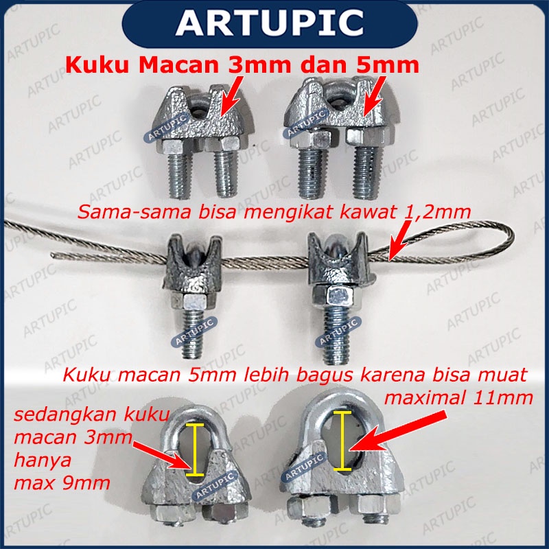 Kuku Macan 3 mm Klem Seling Wire Clip Clamp Tali Kawat Baja Kabel Seling Sling 3mm