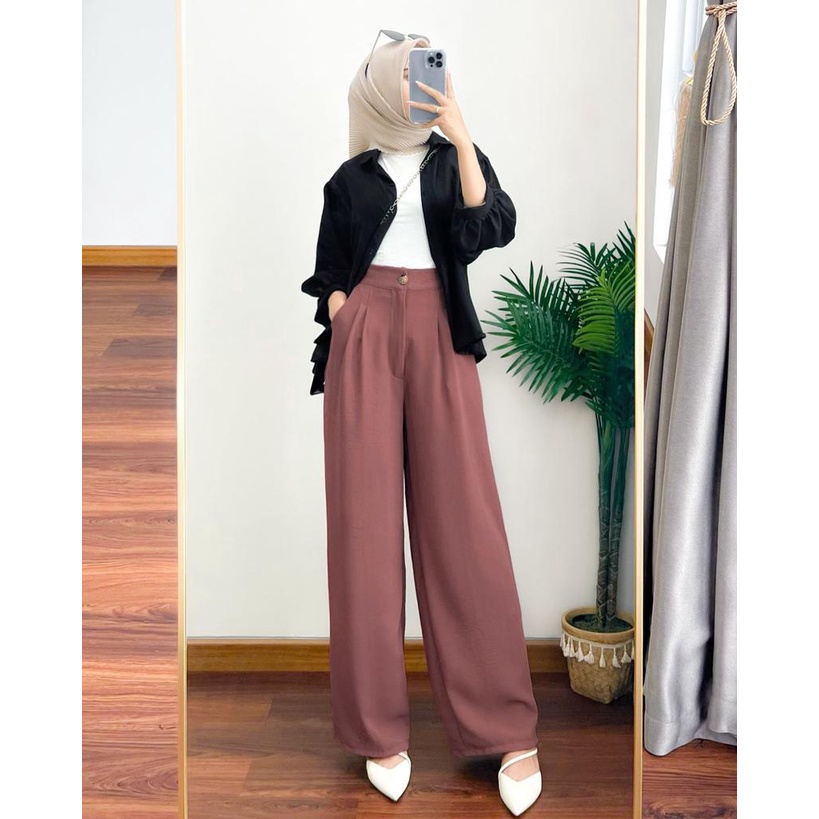 Lowi Crinkle Pants Loose Pants Culotte Highwaist Celana Kulot Wanita Trouser Pants - NEW