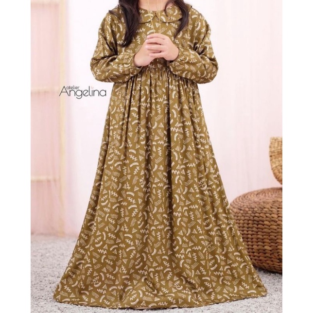 SIAP KIRIM Little Sarah Classic Ornament Olive 6-8 y by Atelier Angelina / Gamis Dress Muslim Anak