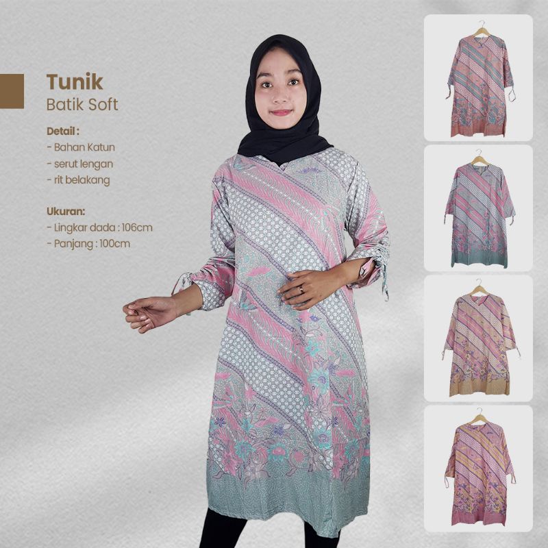 Tunik Batik Panjang Warna Soft - Naira Batik