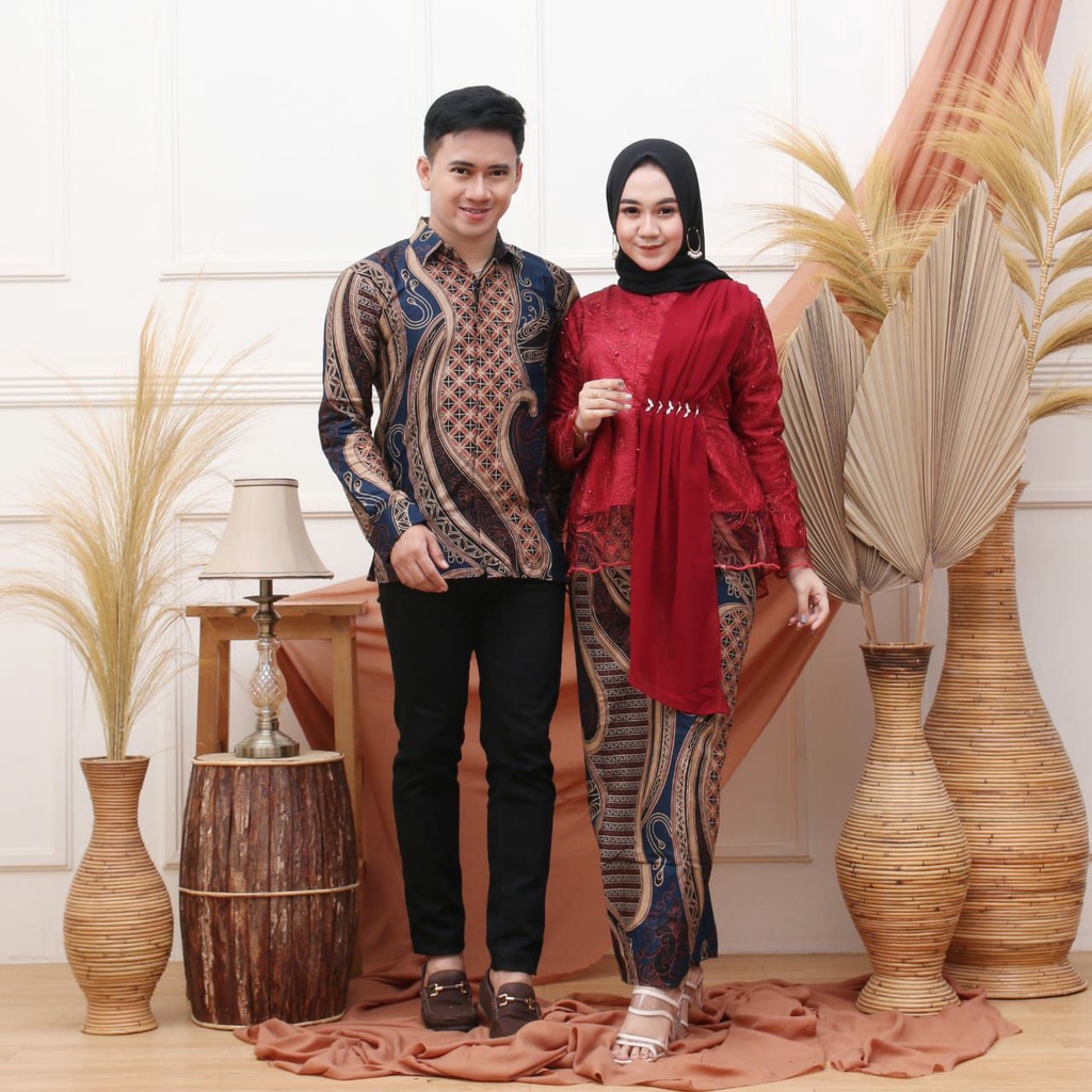 SAROJA (555) COUPLE BATIK SETELAN BRUKAT COUPLE BRUKAT SLENDANG