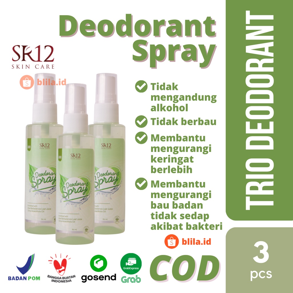 [ Paket Isi 3 ] DEODORANT SPRAY SR12 60ml 3pcs Non Alkohol Mencerahkan Ketiak Menghilangkan Bau Ketiak Bau Badan
