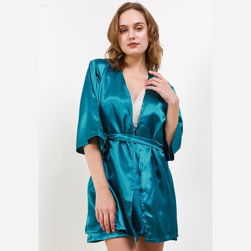 Anne Wintours Kimono Satin Silk Set Daster Tanktop Sleepwear Wanita