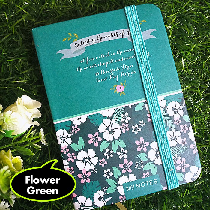 

Memo mini Saku / Buku Catatan / Buku Tulis Hard Cover dengan Tali - Flower - Blue