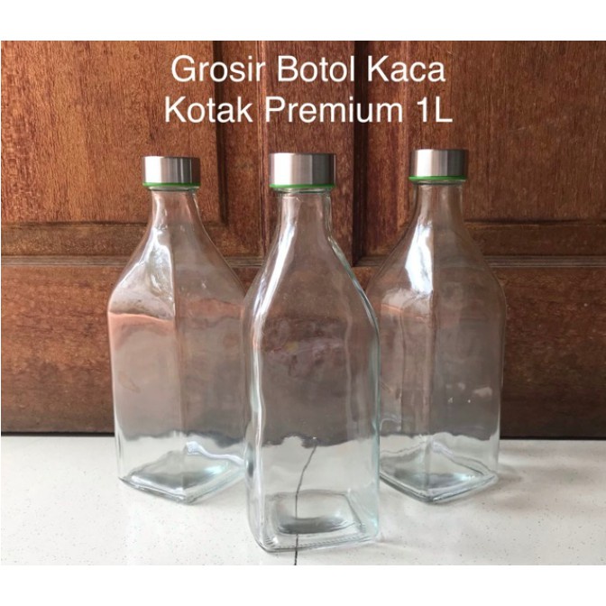 Botol Kaca Premium Kotak 1 liter / Minuman Botol kaca 1000ml - botol juice kopi Serbaguna