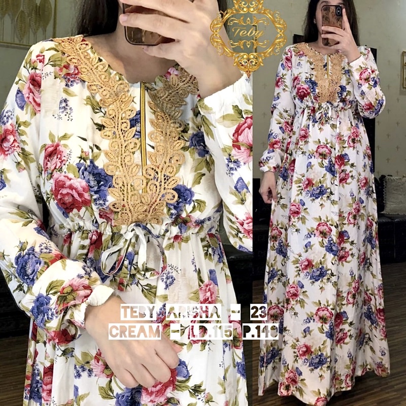 Daster arab Teby Arisha-Cream-kode 23-bunga