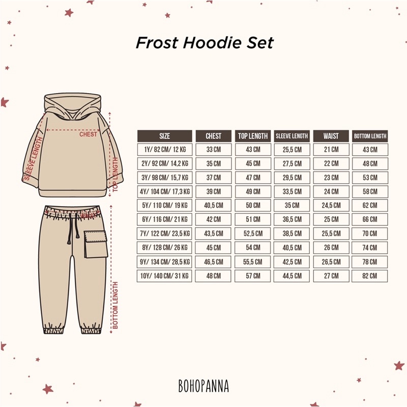 Bohopanna Frost Hoodie Set 1-10 / Setelan Hoodie Jogger Anak