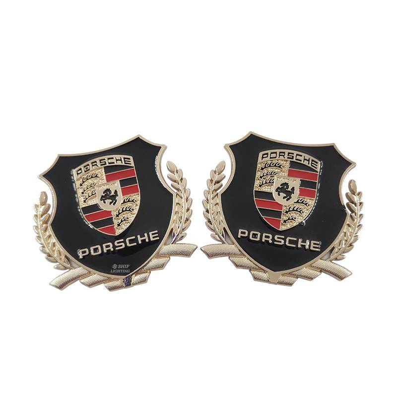 2 X Metal PORSCHE MOTORS Logo Car Auto Side Window Decorative Emblem Badge Sticker Decal For PORSCHE