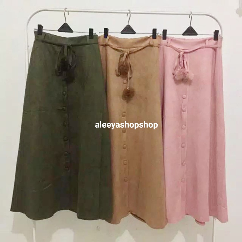 ALEEYA Rok Suede Kancing Tali Pom Pom / Zella Maxi Skirt Suede (2113)