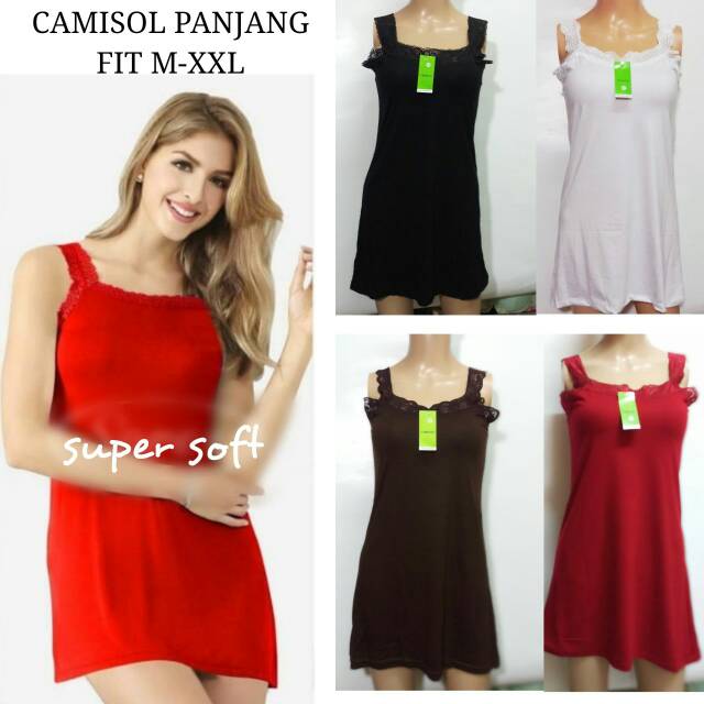 Camisol Panjang Wanita Renda Viorano Super Lembut / Tangtop Cewek Longdress Panjang Jumbo Super Soft