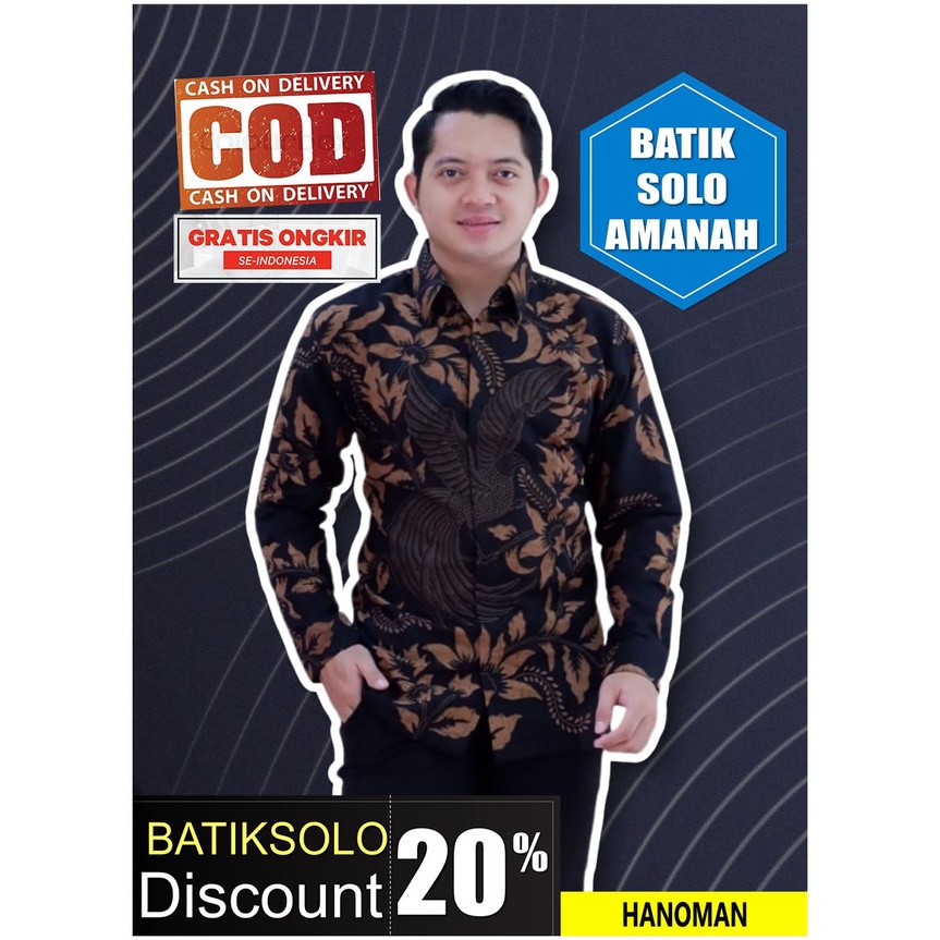 PROMO HANOMAN BATIK INDONESIA KEMEJA BATIK PRIA SOLO LENGAN PANJANG LAPIS FURING ATASAN PREMIUM MODE