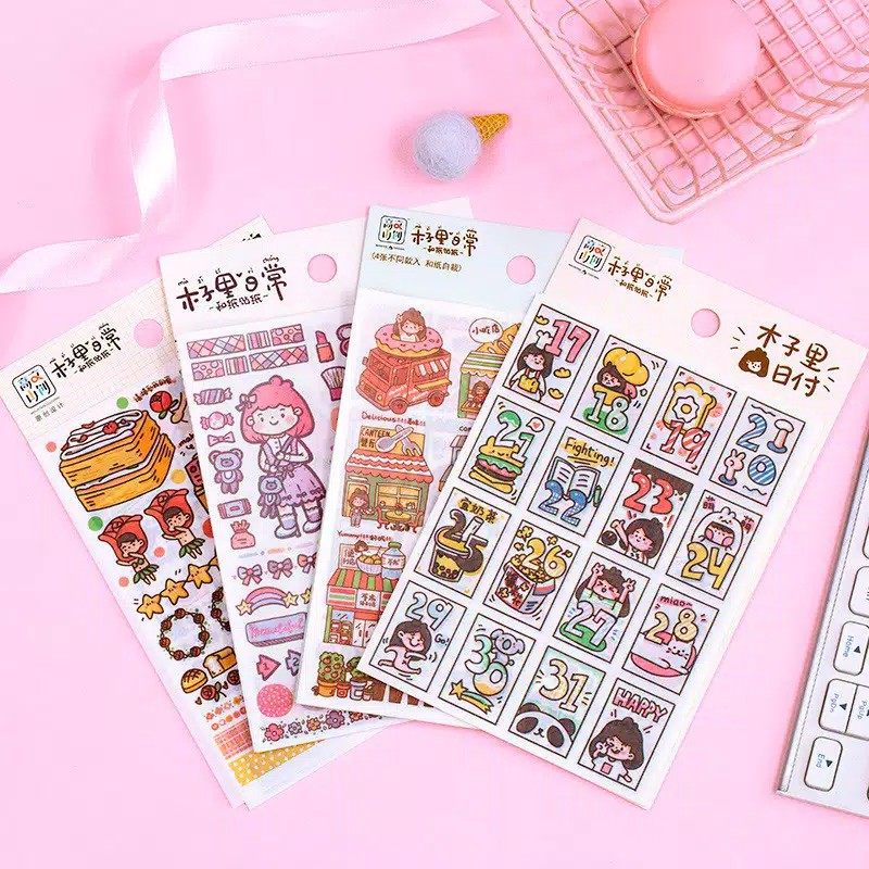 

4 lembar Washi Sticker Transparan Kawaii Lucu Gaya Korea untuk Dekorasi DIY