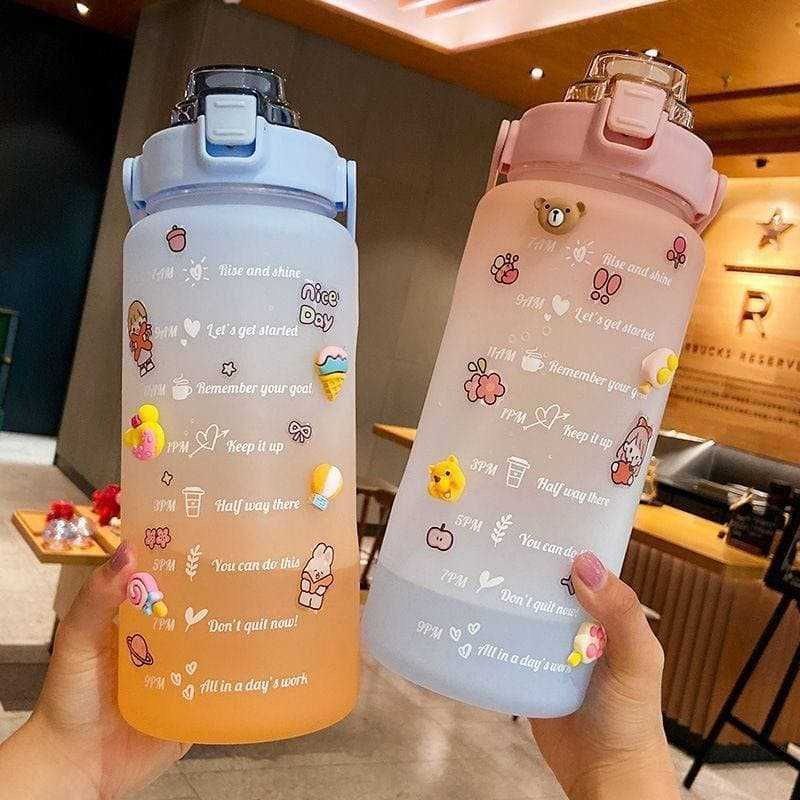 [COD] Botol Minum Viral 2 L 2000 mL Botol Minum Gradasi Botol Minum Viral Ala Korea Import Free Stiker 2D dan 3D