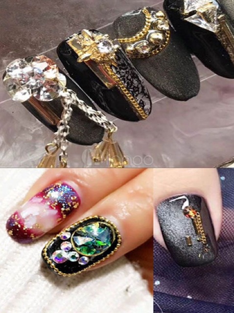 Chain nails rantai hiasan kuku nailart japan nails nude color swarovski glitter nailart