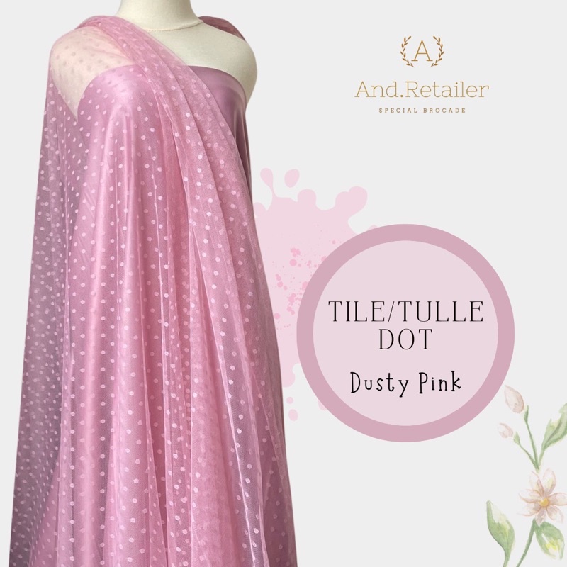 Bahan Kain Tile Tulle Tule Dot Polkadot Warna Dusty Pink