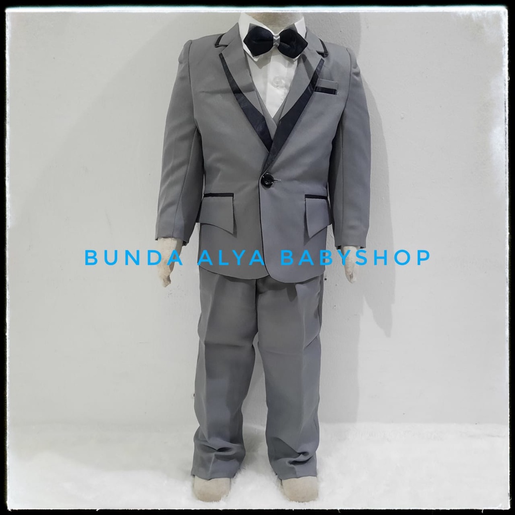 Setelan Jas Anak Laki Usia 1 2 Tahun Premium ABU Dasi Kupu - Setelan Anak Cowok Lengkap Jas Resmi Tuxedo Suit