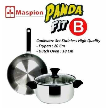 MASPION SS P 147 PANDA FIT SET A FRY PAN 20 CM DAN SAUCE PAN 18 CM / SSP147