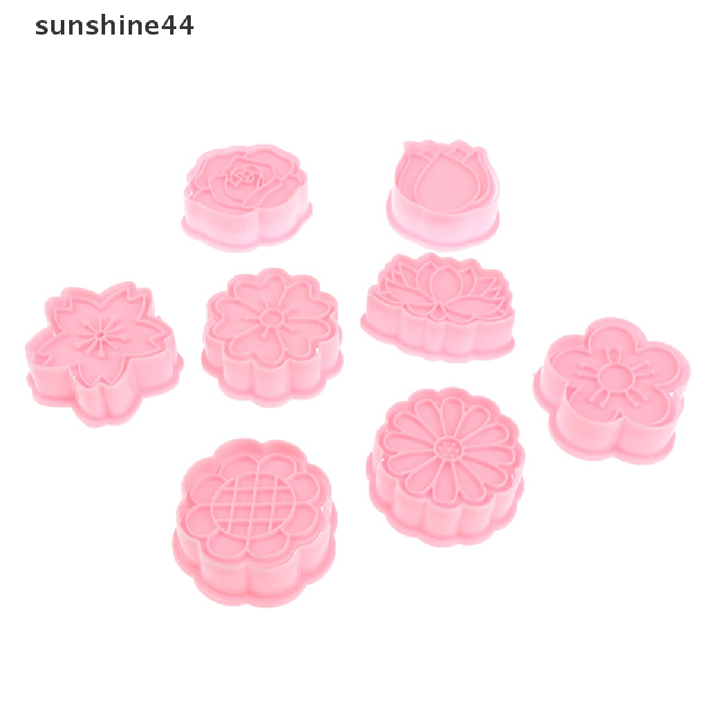 Sunshine 8pcs / set Cetakan Biskuit Bentuk Bunga 3D Bahan Plastik