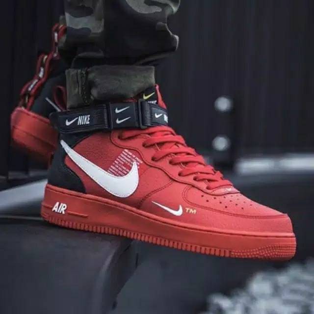 Sepatu Nike Air Force One Mid Utility Red Size 40-42 Import Quality Made In Vietnam With Box