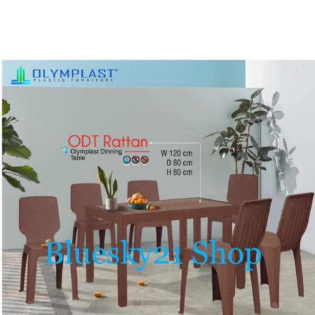 MEJA MAKAN PANJANG PLASTIK ANYAMAN ROTAN OLYMPLAST - ODT RATTAN