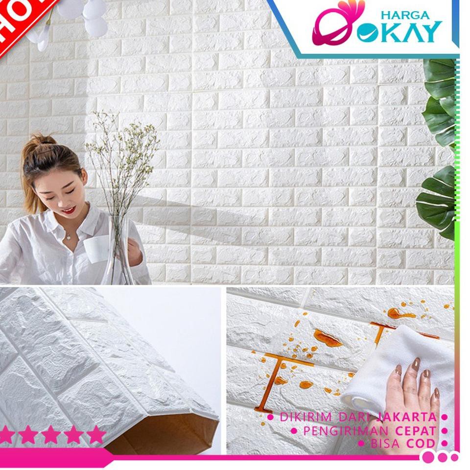 RZY HO Wallpaper Dinding Foam 3D Motif Batu Bata Ukuran 77 x 70 CM Dekorasi Dinding Kamar Rumah✻ (Be