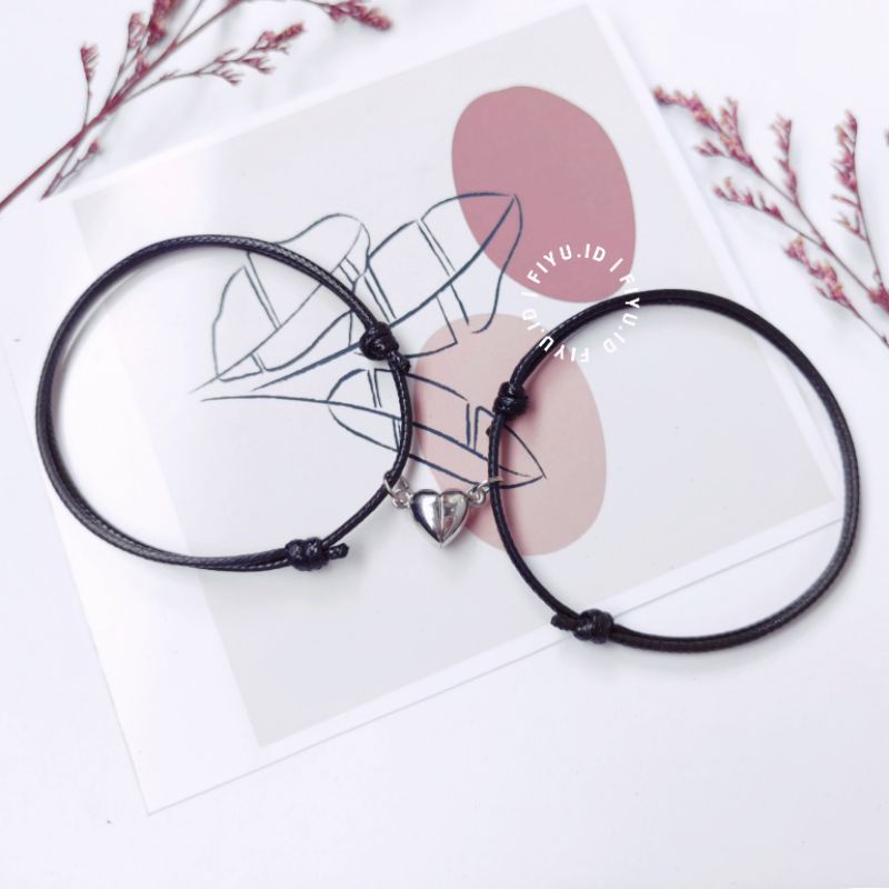 2 PCS/1 SET GELANG MAGNET LOVE SILVER TANPA HURUF / GELANG COUPLE MAGNET