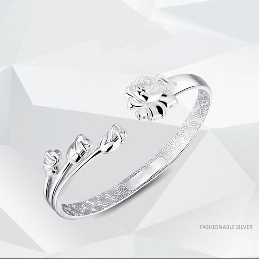 925 gelang perak murni untuk wanita tiga perhiasan kreatif gelang mawar