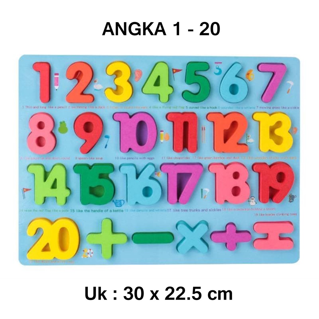 Mainan Edukasi Anak Basic Shape Kayu Balok Geometri Puzzle 3D Montessori Sensory Xylophone Jam Angka-PUZZLE ANGKA 1-20