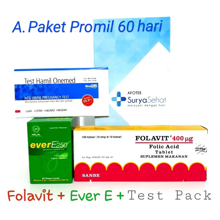 Paket Promil A 60 hari Best Seller! Program Hamil (2 bulan) Folavit Ever E Tes Pack