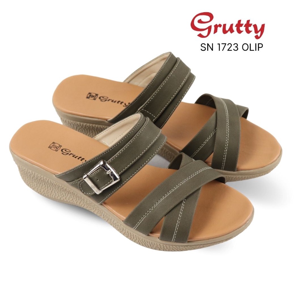 Sandal Wanita Slop Wedges Model terbaru Grutty SN1723 Warna Olip