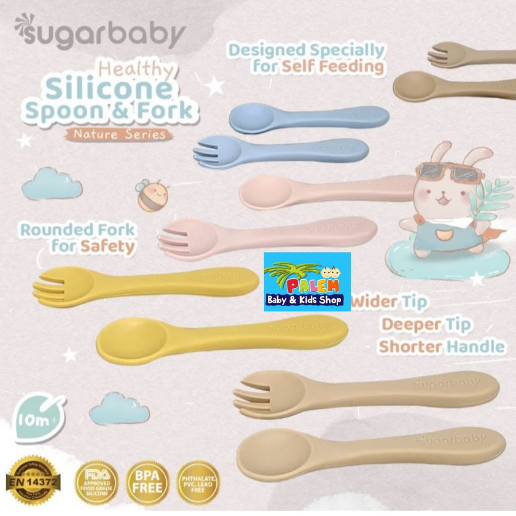 Sugar baby sendok baby silicone/spoon isi 2pcs and Sugar baby Healthy Silicone Spoon &amp; Fork (Nature Series)