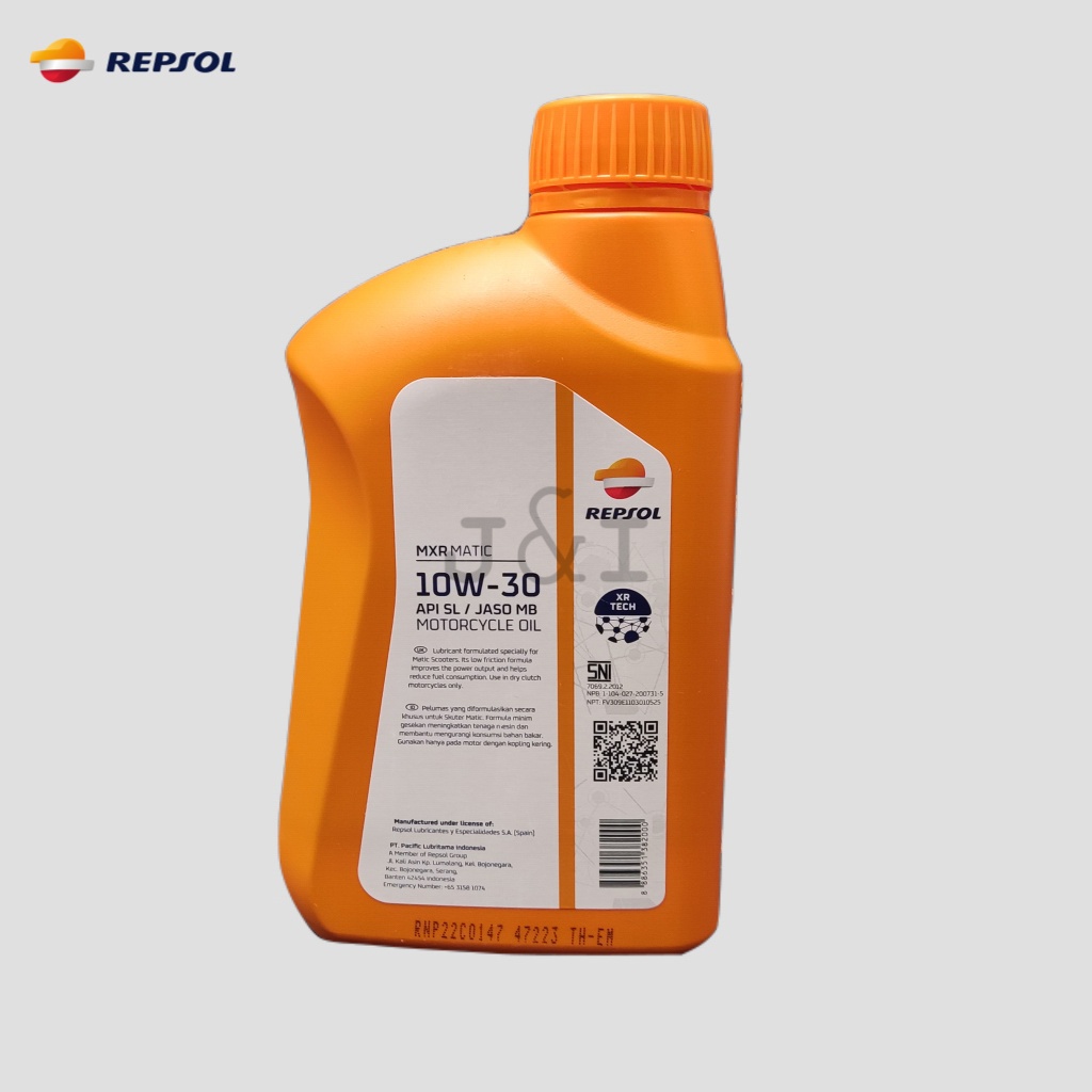 Oli Repsol MXR Matic 10W-30 API SL JASO MB 0,8 Liter