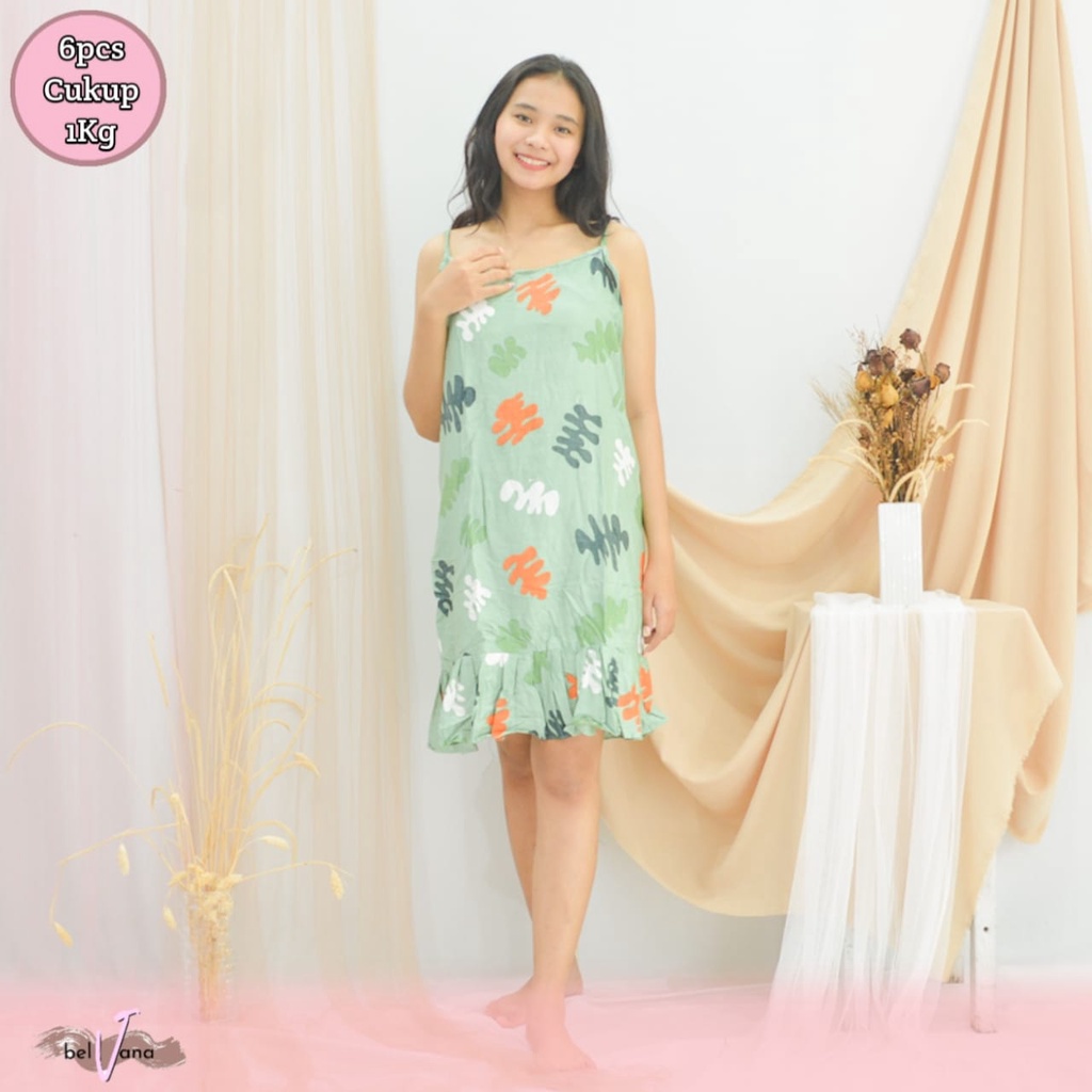 Daster Viral Ruffle Gandul Tali Bali | Daster Yukensi Tanpa Lengan Rayon-[GTM] I