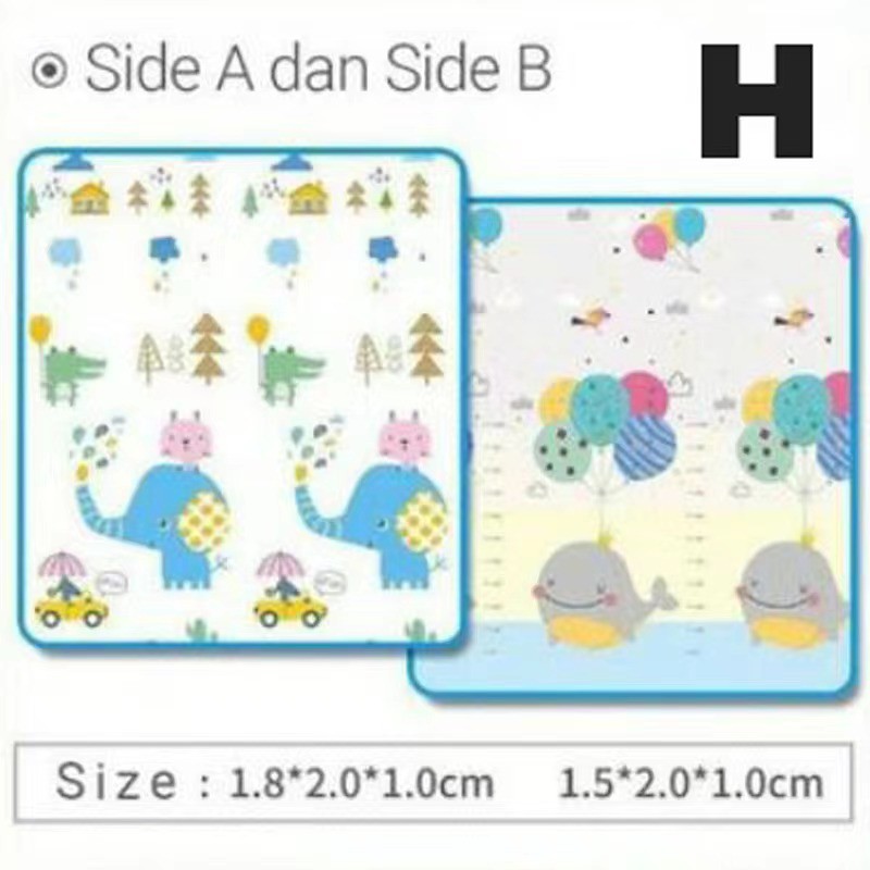 (DENGAN TAS) PREMIUM PLAYMAT ANAK BAYI XPE Uk 200 x 150 cmTEBAL 1 CM MOTIF BOLAK BALIK-H + BAG (MEREK LOLO)