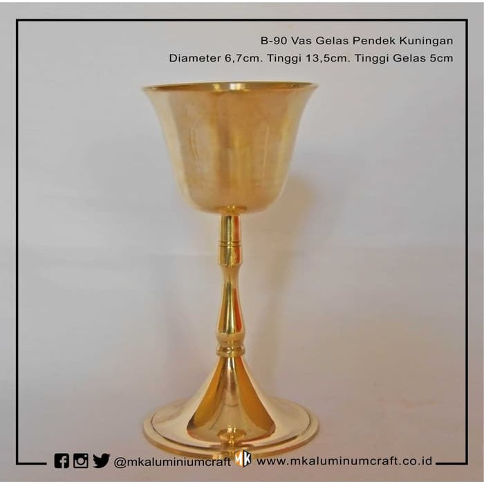 Vas Bunga Gelas Pendek Kuningan - Brass Vase - MK Aluminium