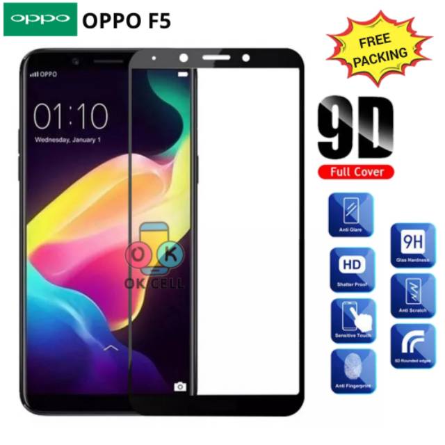 Tempered Glass 9D Full Cover Oppo F5 TG Anti Gores Layar Screen Protector Premium