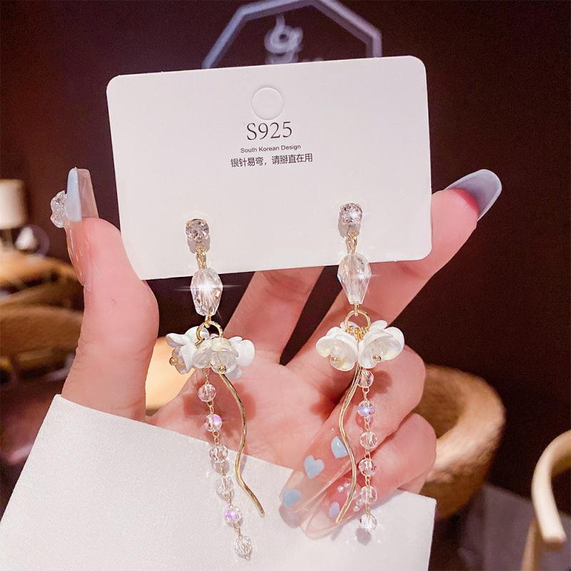 XiaoboACC Anting Tusuk Silver 925 Desain Bunga Hias Zircon Rumbai Untuk Wanita