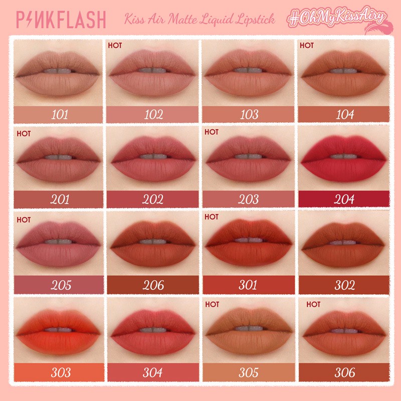 PINKFLASH OhMyKissAiry Kiss Air Matte Liquid Lipstick Transferproof Lip Tint #204 Long-lasting Lipgloss