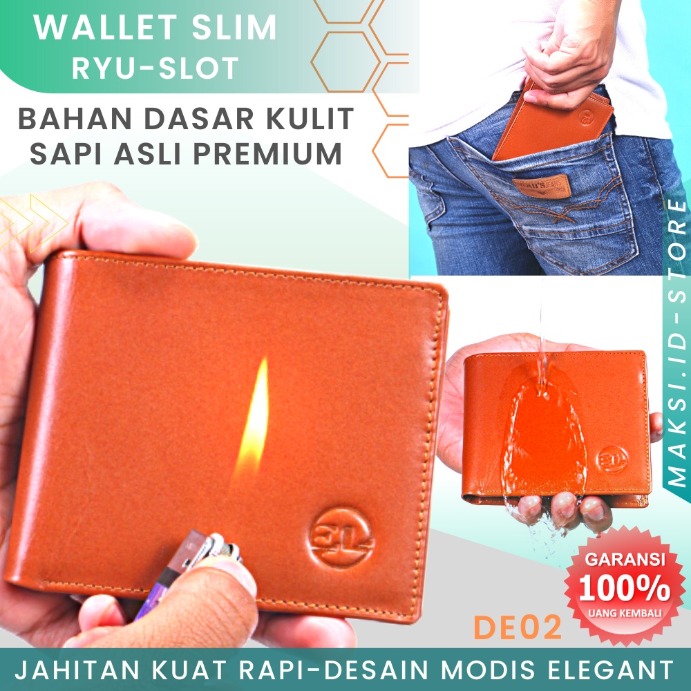 Dompet Kulit Pria Dompet Kartu Pria Lipat Kulit Sapi Asli Original Kulit Asli Super Slim De02 GARANSI ORIGINAL